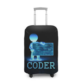 Чехол для чемодана 3D с принтом Coder - программист кодировщик в Санкт-Петербурге, 86% полиэфир, 14% спандекс | двустороннее нанесение принта, прорези для ручек и колес | it | programmer | голова | загрузка | код | надпись | неоновый | ноги | программный | руки | светящийся | страница | технологии | хакер | человек | человечек | шифровальщик | экран