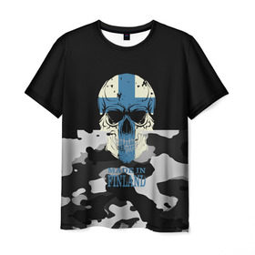 Мужская футболка 3D с принтом Made in Finland в Санкт-Петербурге, 100% полиэфир | прямой крой, круглый вырез горловины, длина до линии бедер | camouflage | made in finland | skull | абстракция | города | камуфляж | нация | страны | текстуры | череп