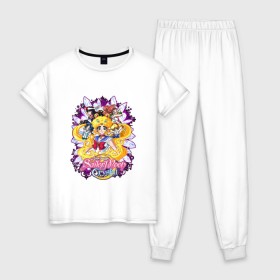 Женская пижама хлопок с принтом Sailor Moon Crystal в Санкт-Петербурге, 100% хлопок | брюки и футболка прямого кроя, без карманов, на брюках мягкая резинка на поясе и по низу штанин | sailor moon | аниме | анимэ | волосы | глаза | девочка | косы | луна в матроске | месяц | мультик | мультсериал | мультфильм | се | сейлор | сейлор ви | сейлор винера | сейлор марс | сейлор меркурий