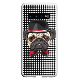 Чехол для Samsung Galaxy S10 с принтом Mr Pug в Санкт-Петербурге, Силикон | Область печати: задняя сторона чехла, без боковых панелей | animal | dog | pet | pug | puppy | арт | горошек | джентльмен | животные | кружочки | мопс | мопсик | пес | собаки | текстура | французский бульдог