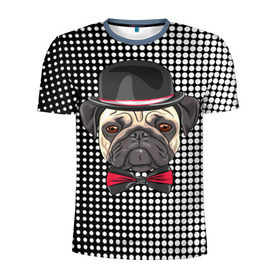 Мужская футболка 3D спортивная с принтом Mr. Pug в Санкт-Петербурге, 100% полиэстер с улучшенными характеристиками | приталенный силуэт, круглая горловина, широкие плечи, сужается к линии бедра | animal | dog | pet | pug | puppy | арт | горошек | джентльмен | животные | кружочки | мопс | мопсик | пес | собаки | текстура | французский бульдог