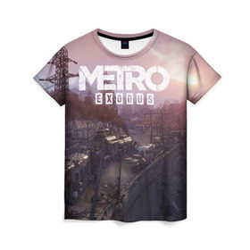 Женская футболка 3D с принтом METRO в Санкт-Петербурге, 100% полиэфир ( синтетическое хлопкоподобное полотно) | прямой крой, круглый вырез горловины, длина до линии бедер | metro | metro exodus | метро
