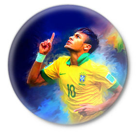 Значок с принтом Neymar в Санкт-Петербурге,  металл | круглая форма, металлическая застежка в виде булавки | Тематика изображения на принте: neymar | неймар | сборная бразилии