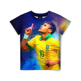 Детская футболка 3D с принтом Neymar в Санкт-Петербурге, 100% гипоаллергенный полиэфир | прямой крой, круглый вырез горловины, длина до линии бедер, чуть спущенное плечо, ткань немного тянется | Тематика изображения на принте: neymar | неймар | сборная бразилии
