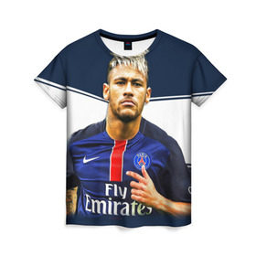 Женская футболка 3D с принтом Neymar в Санкт-Петербурге, 100% полиэфир ( синтетическое хлопкоподобное полотно) | прямой крой, круглый вырез горловины, длина до линии бедер | neymar | psg | неймар | псж | сборная бразилии