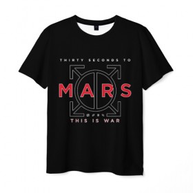 Мужская футболка 3D с принтом 30 Seconds to Mars в Санкт-Петербурге, 100% полиэфир | прямой крой, круглый вырез горловины, длина до линии бедер | группа | марс | надпись | рок | черный