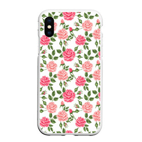 Чехол для iPhone XS Max матовый с принтом РОЗЫ ПАТТЕРН ROSES PATTERN в Санкт-Петербурге, Силикон | Область печати: задняя сторона чехла, без боковых панелей | абстракция | коллаж | паттерн | растения | розы | цветы