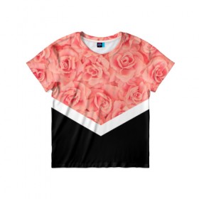 Детская футболка 3D с принтом Розы (в цвете) в Санкт-Петербурге, 100% гипоаллергенный полиэфир | прямой крой, круглый вырез горловины, длина до линии бедер, чуть спущенное плечо, ткань немного тянется | Тематика изображения на принте: flowers | абстракция | растения | розовы | розы | треугольник | цветы | черно белый