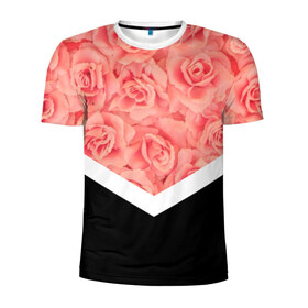 Мужская футболка 3D спортивная с принтом Розы (в цвете) в Санкт-Петербурге, 100% полиэстер с улучшенными характеристиками | приталенный силуэт, круглая горловина, широкие плечи, сужается к линии бедра | Тематика изображения на принте: flowers | абстракция | растения | розовы | розы | треугольник | цветы | черно белый