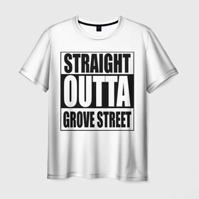 Мужская футболка 3D с принтом Straight Outta Grove Street в Санкт-Петербурге, 100% полиэфир | прямой крой, круглый вырез горловины, длина до линии бедер | grand the auto | grove street | gta | san andreas | straight outta grove street