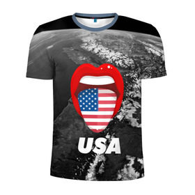 Мужская футболка 3D спортивная с принтом USA в Санкт-Петербурге, 100% полиэстер с улучшенными характеристиками | приталенный силуэт, круглая горловина, широкие плечи, сужается к линии бедра | united states | united states of america | yankeeland | америка | планета | сша | язык