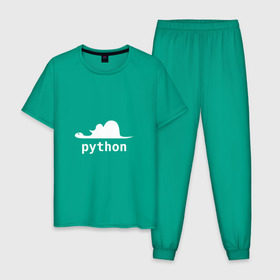 Мужская пижама хлопок с принтом Питон - язык программирования в Санкт-Петербурге, 100% хлопок | брюки и футболка прямого кроя, без карманов, на брюках мягкая резинка на поясе и по низу штанин
 | php | python | питон | программирование | слон