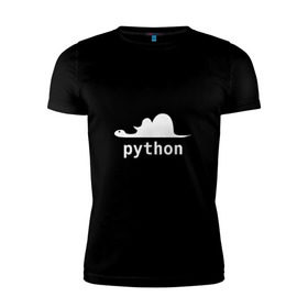 Мужская футболка премиум с принтом Питон - язык программирования в Санкт-Петербурге, 92% хлопок, 8% лайкра | приталенный силуэт, круглый вырез ворота, длина до линии бедра, короткий рукав | Тематика изображения на принте: php | python | питон | программирование | слон