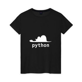 Женская футболка хлопок с принтом Питон - язык программирования в Санкт-Петербурге, 100% хлопок | прямой крой, круглый вырез горловины, длина до линии бедер, слегка спущенное плечо | php | python | питон | программирование | слон