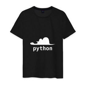 Мужская футболка хлопок с принтом Питон - язык программирования в Санкт-Петербурге, 100% хлопок | прямой крой, круглый вырез горловины, длина до линии бедер, слегка спущенное плечо. | php | python | питон | программирование | слон