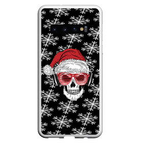 Чехол для Samsung Galaxy S10 с принтом Santa Skull хипстер в Санкт-Петербурге, Силикон | Область печати: задняя сторона чехла, без боковых панелей | Тематика изображения на принте: дед мороз | новогодний | паттерн | санта | снег | снежинки