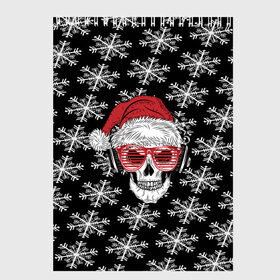 Скетчбук с принтом Santa Skull хипстер в Санкт-Петербурге, 100% бумага
 | 48 листов, плотность листов — 100 г/м2, плотность картонной обложки — 250 г/м2. Листы скреплены сверху удобной пружинной спиралью | Тематика изображения на принте: дед мороз | новогодний | паттерн | санта | снег | снежинки