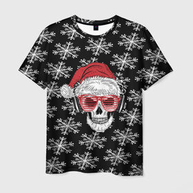 Мужская футболка 3D с принтом Santa Skull хипстер в Санкт-Петербурге, 100% полиэфир | прямой крой, круглый вырез горловины, длина до линии бедер | дед мороз | новогодний | паттерн | санта | снег | снежинки