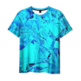 Мужская футболка 3D с принтом Голубые краски в Санкт-Петербурге, 100% полиэфир | прямой крой, круглый вырез горловины, длина до линии бедер | watercolor | абстракция красок | акварель | брызги красок | краска | потертость красок
