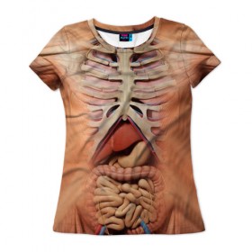 Женская футболка 3D с принтом Грудная клетка в Санкт-Петербурге, 100% полиэфир ( синтетическое хлопкоподобное полотно) | прямой крой, круглый вырез горловины, длина до линии бедер | Тематика изображения на принте: 
