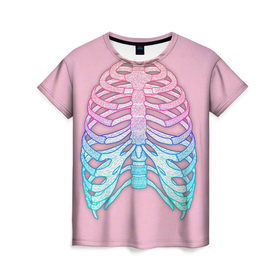 Женская футболка 3D с принтом Грудная клетка в Санкт-Петербурге, 100% полиэфир ( синтетическое хлопкоподобное полотно) | прямой крой, круглый вырез горловины, длина до линии бедер | halloween | skeleton | грудная клетка | кости | ребра | скелет | хэллоуин