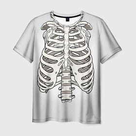 Мужская футболка 3D с принтом Грудная клетка в Санкт-Петербурге, 100% полиэфир | прямой крой, круглый вырез горловины, длина до линии бедер | halloween | skeleton | грудная клетка | кости | ребра | скелет | хэллоуин
