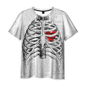 Мужская футболка 3D с принтом Грудная клетка в Санкт-Петербурге, 100% полиэфир | прямой крой, круглый вырез горловины, длина до линии бедер | Тематика изображения на принте: halloween | skeleton | грудная клетка | кости | ребра | скелет | хэллоуин