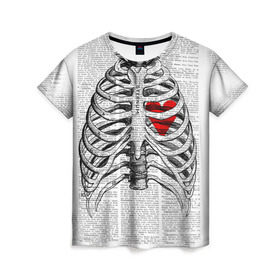 Женская футболка 3D с принтом Грудная клетка в Санкт-Петербурге, 100% полиэфир ( синтетическое хлопкоподобное полотно) | прямой крой, круглый вырез горловины, длина до линии бедер | halloween | skeleton | грудная клетка | кости | ребра | скелет | хэллоуин