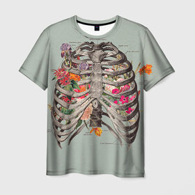 Мужская футболка 3D с принтом Грудная клетка в Санкт-Петербурге, 100% полиэфир | прямой крой, круглый вырез горловины, длина до линии бедер | halloween | skeleton | грудная клетка | кости | ребра | скелет | хэллоуин