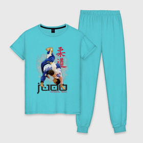 Женская пижама хлопок с принтом Дзюдо в Санкт-Петербурге, 100% хлопок | брюки и футболка прямого кроя, без карманов, на брюках мягкая резинка на поясе и по низу штанин | judo | борьба | единоборство