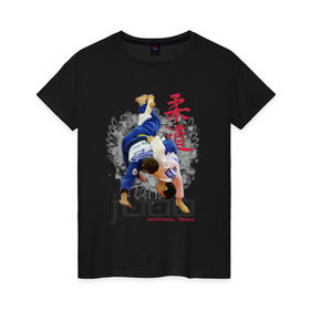 Женская футболка хлопок с принтом Дзюдо в Санкт-Петербурге, 100% хлопок | прямой крой, круглый вырез горловины, длина до линии бедер, слегка спущенное плечо | judo | борьба | единоборство