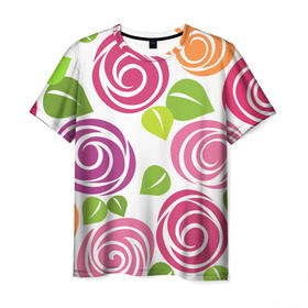 Мужская футболка 3D с принтом Розы Минимализм в Санкт-Петербурге, 100% полиэфир | прямой крой, круглый вырез горловины, длина до линии бедер | Тематика изображения на принте: flowers | розовый | розы | цветы