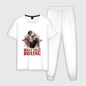 Мужская пижама хлопок с принтом Тайский бокс в Санкт-Петербурге, 100% хлопок | брюки и футболка прямого кроя, без карманов, на брюках мягкая резинка на поясе и по низу штанин
 | muay thai boxing