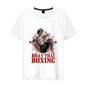 Мужская футболка хлопок с принтом Тайский бокс в Санкт-Петербурге, 100% хлопок | прямой крой, круглый вырез горловины, длина до линии бедер, слегка спущенное плечо. | muay thai boxing