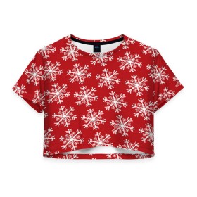 Женская футболка 3D укороченная с принтом Новогодние Снежинки в Санкт-Петербурге, 100% полиэстер | круглая горловина, длина футболки до линии талии, рукава с отворотами | дед | дед морозо | клаус | новый год | подарки | санта | санта клаус | снег | снеговик | снежинки | холод
