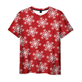 Мужская футболка 3D с принтом Новогодние Снежинки в Санкт-Петербурге, 100% полиэфир | прямой крой, круглый вырез горловины, длина до линии бедер | дед | дед морозо | клаус | новый год | подарки | санта | санта клаус | снег | снеговик | снежинки | холод