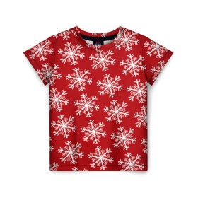 Детская футболка 3D с принтом Новогодние Снежинки в Санкт-Петербурге, 100% гипоаллергенный полиэфир | прямой крой, круглый вырез горловины, длина до линии бедер, чуть спущенное плечо, ткань немного тянется | Тематика изображения на принте: дед | дед морозо | клаус | новый год | подарки | санта | санта клаус | снег | снеговик | снежинки | холод