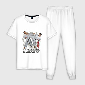 Мужская пижама хлопок с принтом карате в Санкт-Петербурге, 100% хлопок | брюки и футболка прямого кроя, без карманов, на брюках мягкая резинка на поясе и по низу штанин
 | karate | борьба | каратэ