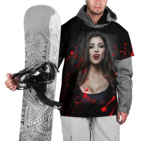 Накидка на куртку 3D с принтом Вампирша в Санкт-Петербурге, 100% полиэстер |  | вампир | ведьма | девушка | кровь | праздник | хэллоуин