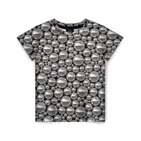 Детская футболка 3D с принтом Серебряные шары в Санкт-Петербурге, 100% гипоаллергенный полиэфир | прямой крой, круглый вырез горловины, длина до линии бедер, чуть спущенное плечо, ткань немного тянется | серебро | шар | шарики | шары