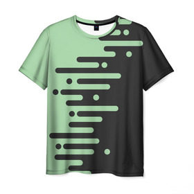 Мужская футболка 3D с принтом Геометрический Инь Янь в Санкт-Петербурге, 100% полиэфир | прямой крой, круглый вырез горловины, длина до линии бедер | геометрия | зеленый | линии | полосы | фисташковый | черный