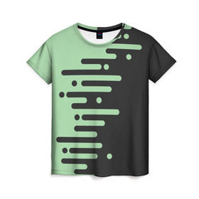 Женская футболка 3D с принтом Геометрический Инь Янь в Санкт-Петербурге, 100% полиэфир ( синтетическое хлопкоподобное полотно) | прямой крой, круглый вырез горловины, длина до линии бедер | геометрия | зеленый | линии | полосы | фисташковый | черный