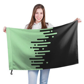 Флаг 3D с принтом Геометрический Инь Янь в Санкт-Петербурге, 100% полиэстер | плотность ткани — 95 г/м2, размер — 67 х 109 см. Принт наносится с одной стороны | геометрия | зеленый | линии | полосы | фисташковый | черный