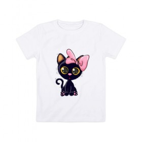 Детская футболка хлопок с принтом Котёнок в Санкт-Петербурге, 100% хлопок | круглый вырез горловины, полуприлегающий силуэт, длина до линии бедер | cat | kitten | kitty | pet | арт | девушкам | животные | котенок | котики | коты | кошки | милые