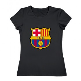 Женская футболка хлопок с принтом ФК Барселона в Санкт-Петербурге, 100% хлопок | прямой крой, круглый вырез горловины, длина до линии бедер, слегка спущенное плечо | 