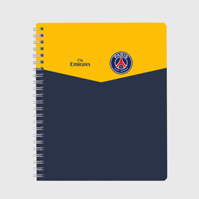 Тетрадь с принтом Paris Saint-Germain - Navy Yellow (Collections 2018) в Санкт-Петербурге, 100% бумага | 48 листов, плотность листов — 60 г/м2, плотность картонной обложки — 250 г/м2. Листы скреплены сбоку удобной пружинной спиралью. Уголки страниц и обложки скругленные. Цвет линий — светло-серый
 | Тематика изображения на принте: paris saint germain | psg | псж