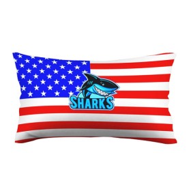Подушка 3D антистресс с принтом Sharks USA в Санкт-Петербурге, наволочка — 100% полиэстер, наполнитель — вспененный полистирол | состоит из подушки и наволочки на молнии | sharks | usa | акула | америка | американец | символика америки | сша