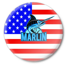 Значок с принтом Marlin USA в Санкт-Петербурге,  металл | круглая форма, металлическая застежка в виде булавки | Тематика изображения на принте: 