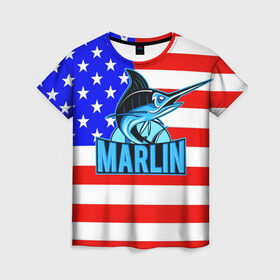 Женская футболка 3D с принтом Marlin USA в Санкт-Петербурге, 100% полиэфир ( синтетическое хлопкоподобное полотно) | прямой крой, круглый вырез горловины, длина до линии бедер | Тематика изображения на принте: 