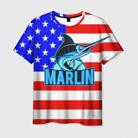 Мужская футболка 3D с принтом Marlin USA в Санкт-Петербурге, 100% полиэфир | прямой крой, круглый вырез горловины, длина до линии бедер | Тематика изображения на принте: 